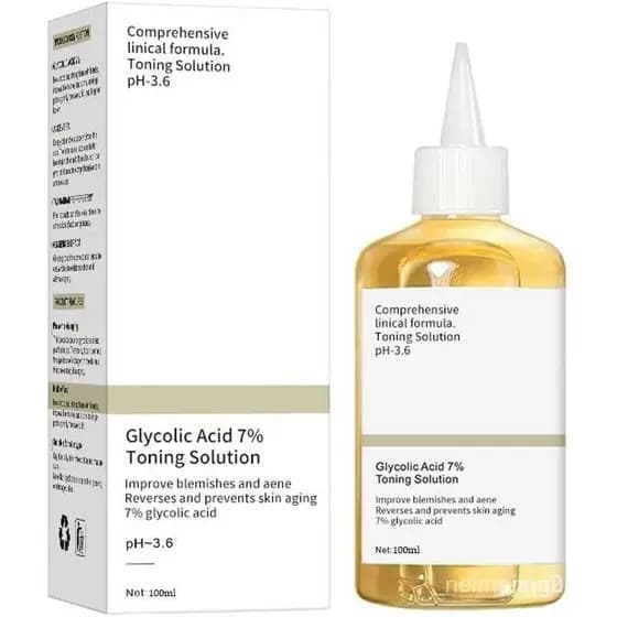 Ácido Glicólico 7%, Tônico de Ácido Glicólico para esfoliação e hidratação, tônico facial para reduzir acne e poros.