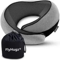 FlyHugz ®   Almofada de Pescoço para Viagem em Espuma de Memória para Conforto em Aviões, Design Compacto e Ergonômico p