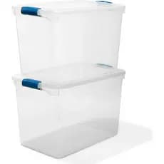 HOMZ Conjunto de 2 Caixas Organizadoras de Plástico Transparente com Tampa de Fecho, 112 Quartos, Fecho Azul - Recipient