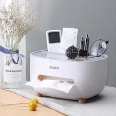 Caixa de lenços de papel para mesa, caixa de armazenamento multifuncional para controle remoto, dispensador de lenços de