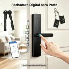 Fechadura Eletrônica Inteligente Wi-Fi Para Porta Residencial, Acesso Por Impressão Digital, Senha, Cartão RFID E Chave
