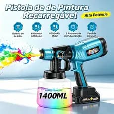 21V Pistola De Pintura A Lítio De 1400ml Com 5 Baterias Duplas, Indicada Para Pintura De Paredes E Móveis