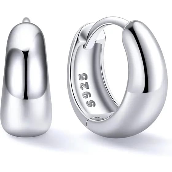 Brincos de Argola Grossos em Prata Esterlina 925 da ChicSilver para Mulheres, Brincos Huggie Pequenos e Espessos em Prat