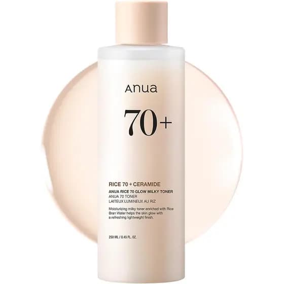 Tônico Anua Rice 70 Glow Milky, Pele Radiante e Úmida, Hidratação e Cuidado da Barreira, Água de Arroz, Niacinamida, Cer