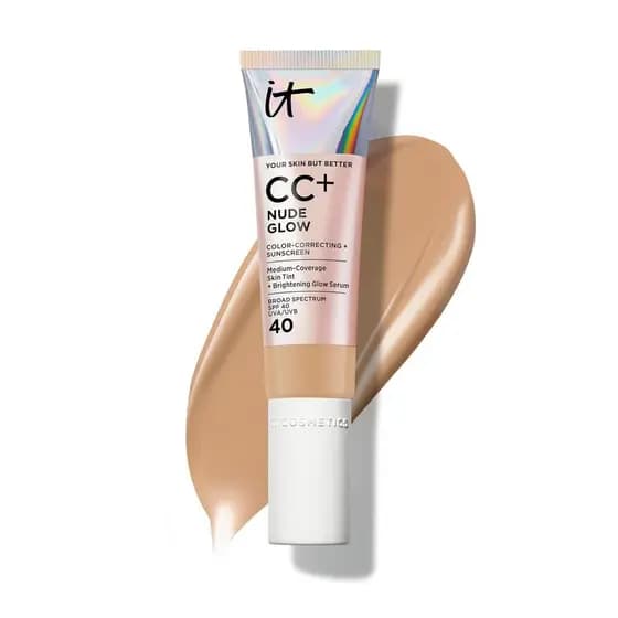 IT Cosmetics CC+ Nude Glow SPF 40 - Base de Cobertura Média, Sérum Iluminador com 2% de Niacinamida + Ácido Hialurônico,