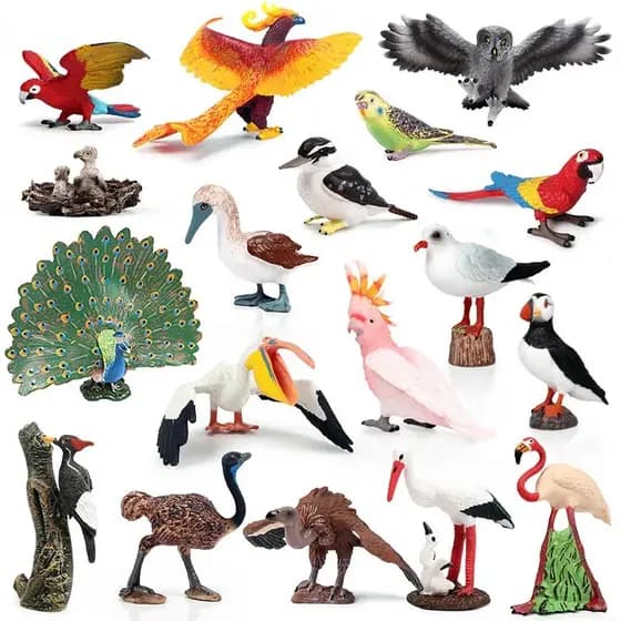 Figuras de Ação em PVC de Animais Selvagens Originais: Flamingos, Papagaio-do-mar, Gaivota, Pelicano, Coruja, Tucano - M