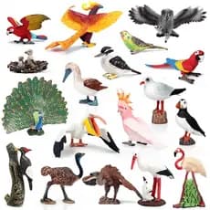 Figuras de Ação em PVC de Animais Selvagens Originais: Flamingos, Papagaio-do-mar, Gaivota, Pelicano, Coruja, Tucano - M