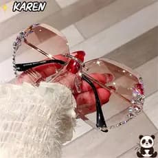 KAREN Óculos De Sol Rhinestone Nova Moda UV400 Femininos Eyewear Women P4DQ