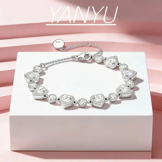 Pulseira de prata S925 com zircônia brilhante em formato de coração, incrustada com diamantes rosa e brancos, presente l