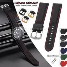 Pulseira de relógio de silicone costurada de 18mm, 20mm, 22mm, 24mm, tipo universal, de liberação rápida, material de bo