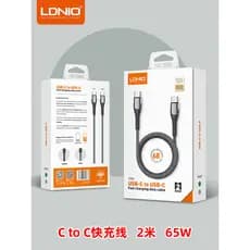 LDNIO Cabo de dados de carregamento rápido genuíno de 65 W tipo c para cabo de carregador tipo c Cabo de carregamento Fl