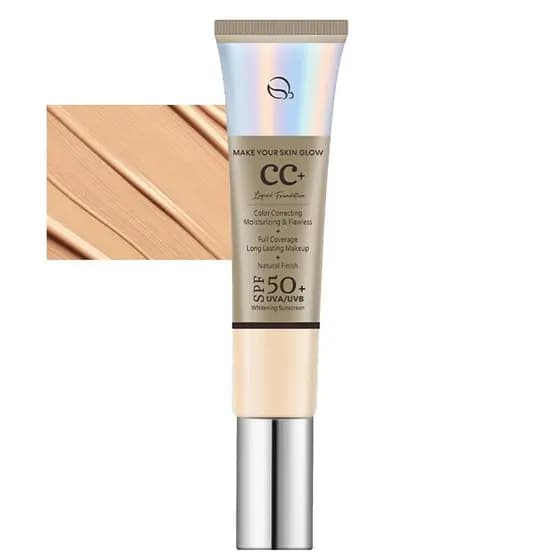 CC com FPS 50 - Base de Cobertura Total, Poros Invisíveis, Tom Uniforme, Cobre Imperfeições, Hidratante, Respirável, Lev