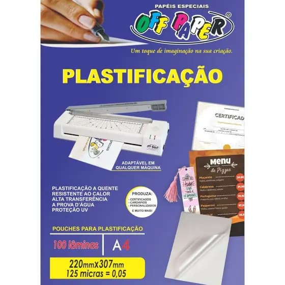 Plástico Para Plastificação - POLASEAL -  A4 220x307x0,05 Mm 125 Micras 100 fls Off Paper