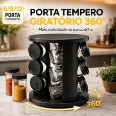 Porta Temperos Giratório Profissional 6, 9 e 12 Potes de Vidro com Tampa Dosadora Condimentos