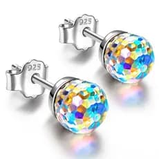 Fornecimento requintado simples colorido bola de cristal S925 agulha de prata multicolorido bola de cristal brincos vend