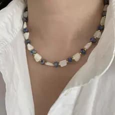 Estilo chinês Retro de alta qualidade contas de concha pedra Natural colar clavícula corrente Design nicho temperamento