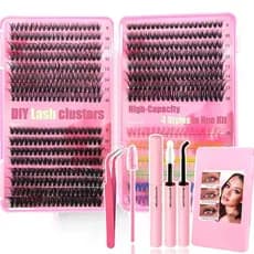 Conjunto de cílios postiços de grande capacidade, cílios de Cluster único segmentados de cor brilhante, conjunto complet