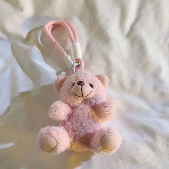 Charme De Capa De Telefone De Urso De Pelúcia Rosa , Chaveiro De Cordão Fofo , Acessório De Suspensão De Boneca De Câmer