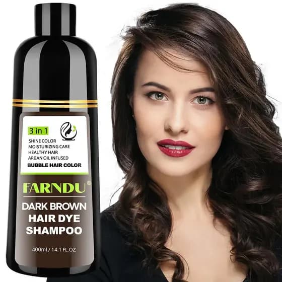 Shampoo Tintura de Cabelo Castanho Escuro FARNDU 3 em 1 com Óleo de Argan – Cobertura de Cabelos Brancos em 10-15 Minuto