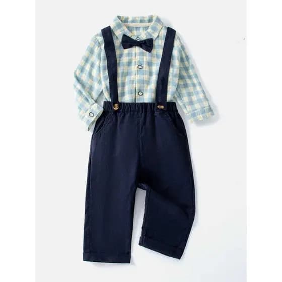 Meninos roupas de outono terno de manga comprida 2026 novo estilo bebê vestido de um ano crianças macacão de duas peças