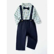 Meninos roupas de outono terno de manga comprida 2026 novo estilo bebê vestido de um ano crianças macacão de duas peças