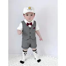 Menino terno verão de manga curta roupas infantis de um ano de idade vestido de cavalheiro verão bebê Shorts de três peç