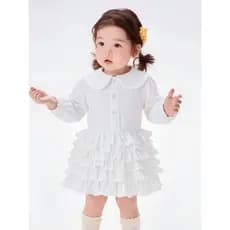 2026 novo estilo bebê outono bebê vestido de bolo branco vestido de um ano menina princesa saia de manga comprida