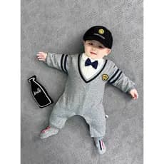 Bebê recém-nascido roupas de uma peça 2026 novo estilo primavera outono cavalheiro estilo Preppy bebê menino vestido de