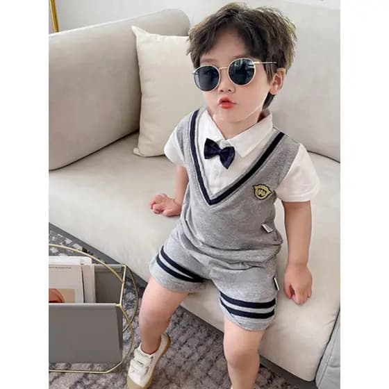 Crianças verão de manga curta estilo ocidental roupas de menino crianças roupas de verão vestido de um ano roupas formai