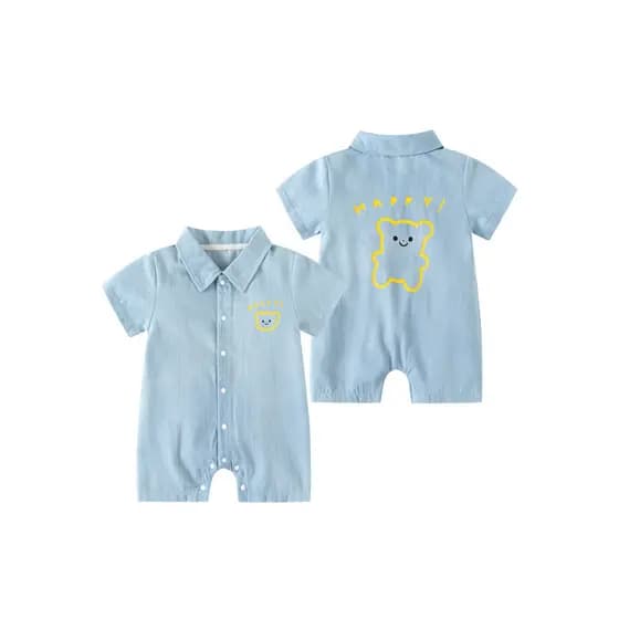 Macacão de bebê cem dias estilo fino passeio jeans macacão de manga curta verão