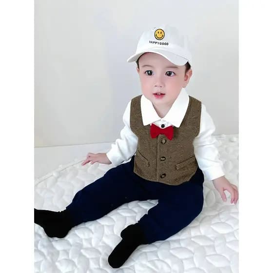 Vestido de bebê recém-nascido outono inverno bebê menino macacão cem dias ao mês passeio cavalheiro um ano de idade maca