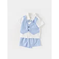 Bebê xadrez terno verão novo estilo menino terno vestido mês inteiro um ano de idade vestido roupas infantis verão terno