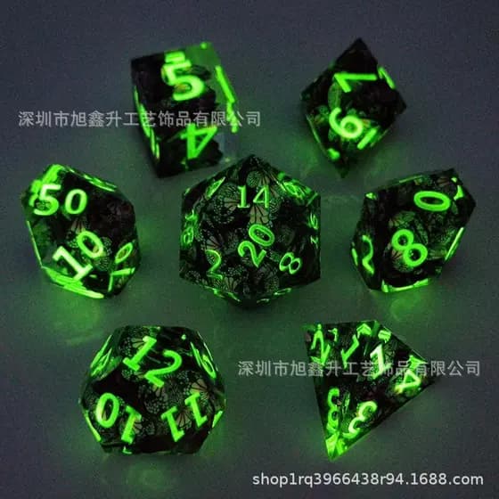 Dados de resina luminosa DND Jogo de tabuleiro Dungeons and Dragons COC Cthulhu Running Group dados D6 Ângulo reto