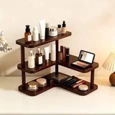 Prateleira de canto em forma de L de madeira, prateleira multicamadas, rack de armazenamento de mesa, cosméticos, cozinh