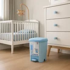 Lixeira Colorida Quarto Criança  6 Litros Rattan Tampa E Pedal Banheiro Escritório Banheiro Cor Azul