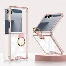 Capa protetora para Samsung Galaxy Z Flip 7, equipada com suporte de anel transparente - capa protetora à prova de choqu