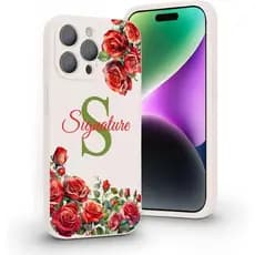 Nome e Iniciais Personalizados - Padrão de Rosa Vermelha - Capa de Telefone em Silicone Líquido, adequada para 16 15 Pro