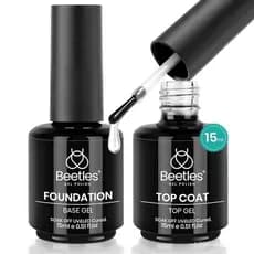 Conjunto de 2 peças de esmalte em gel de 15ml (base e top coat), sem necessidade de limpeza - efeito brilhante de longa