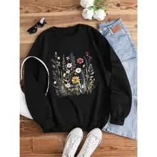 Moletom Gola Careca Feminino Estampado Varias Flores Delicado Estilosa