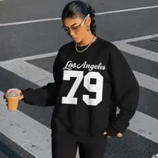 Moletom Estampado Feminino Quente Confortável Los Angeles Streetwear