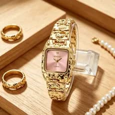 Relógio feminino quadrado requintado Streamer ouro Lava escada senhoras relógio de quartzo nicho lindo Retro moda Casual