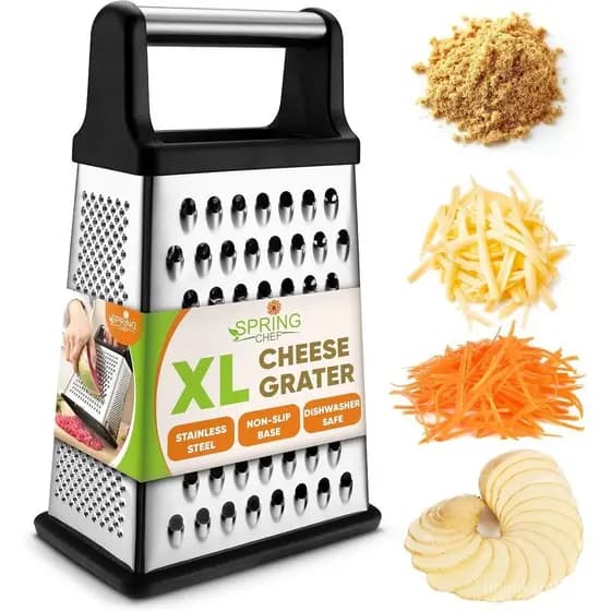 Ralador de Queijo Profissional Spring Chef - Aço Inoxidável, Tamanho XL, 4 Lados - Ralador de Caixa Perfeito para Queijo