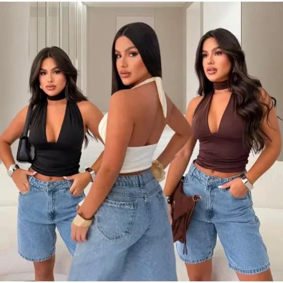KIT 3 CROPD AMARRAÇÃO SUPLEX SEM BOJO NOVIDADE ROUPA FEMENINA TÊNDENCIA DIA A DIA BODI