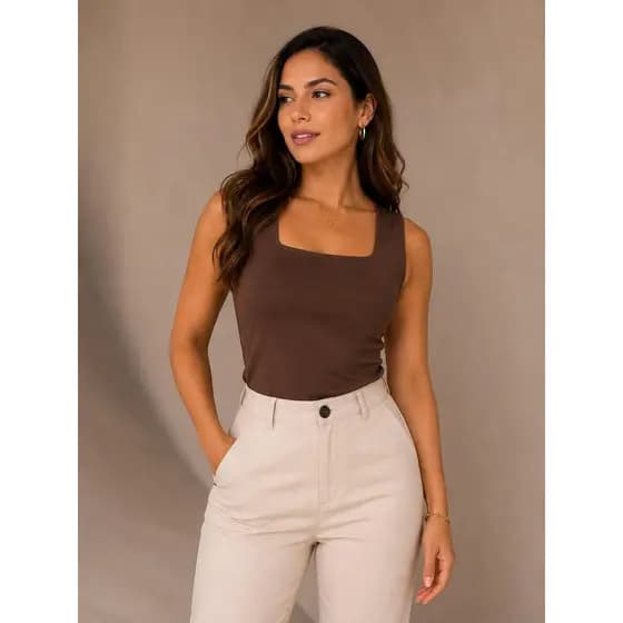 REGATATA Blusa Feminina Regata Decote Quadrado Premium Lisa Básica Elegante Confortável Diversas Cores