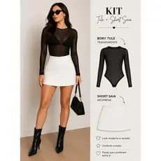 KIT TULE+SHORT SAIA NEOPRENE ROUPA FEMININA BASICO FESTA INVERNO NOVIDADE
