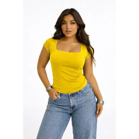 Blusa Suplex Feminina Decote Quadrado Básica Premium Elegante T-shirt Casual Segunda Pele