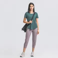 Camiseta feminina de manga curta esportiva Nude Slim-fit, camiseta para corrida e ioga