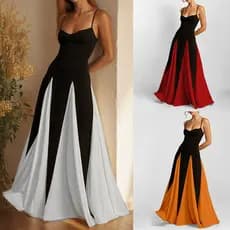 Elegante Casual contraste cor costura estilingue, vestido grande balanço, 2026 primavera novo estilo roupas femininas