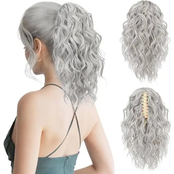 Peruca de rabo de cavalo feminina curto fofo ondulado cabelo encaracolado Natural clipe rabo de cavalo