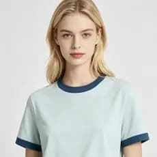 Mulheres verão novo estilo, camiseta de cor contrastante com gola redonda, manga curta feminina solta